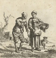 Fermier et sa femme en conversation