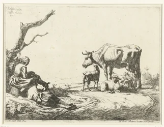 Berger et bergère avec bétail