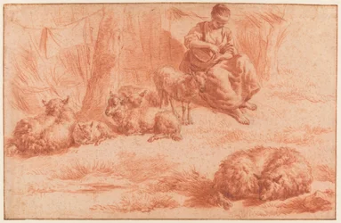 Bergère avec des moutons