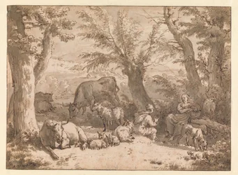 Paysage avec berger, bergère et bétail