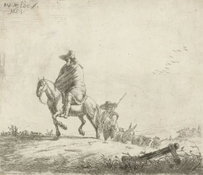 Cavalière et berger avec du bétail sur un chemin de terre, 1653