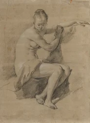 Femme nue assise, vers 1660-70 (dessin à la craie noire et blanche)