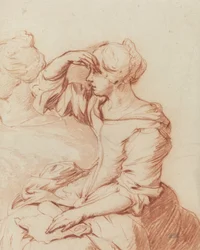 Femme assise avec la main sur les yeux