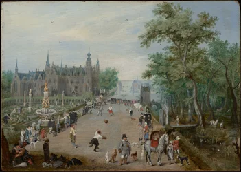 Un jeu de balle devant un palais de campagne