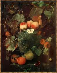 Nature morte de fruits avec papillons et escargots