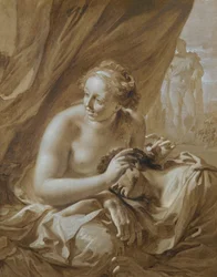 Alors que Samson dort sur les genoux de Dalila, celle-ci fait signe à ses ennemis de s