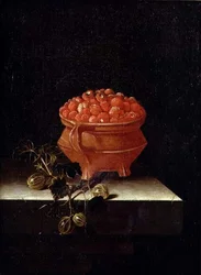 Fraises et groseilles sur un rebord de pierre