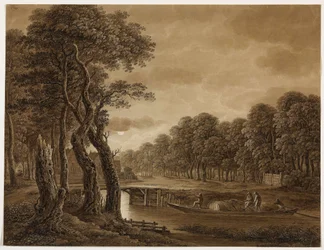 Paysage au clair de lune avec bateau cargo