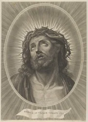 Tête du Christ regardant vers le haut avec couronne d