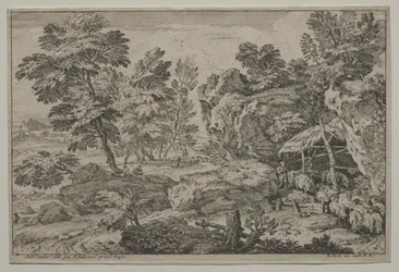 Paysage avec bergers et deux troupeaux