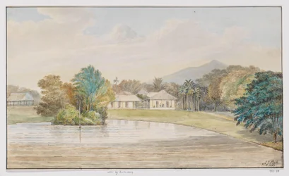 Paysage avec maison et étang, Java occidental