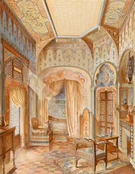 Intérieur de salle de bains de style mauresque, illustration de « La Decoration Interieure », publiée v.1893-94