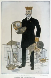 Albert 1er de Monaco (1848-1922), fondateur du Musée océanographique de Monte Carlo - Illustration par Adrien Barrere (1877-1931) dans Fantasio le 15/04/1914