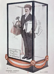 Caricature de Barrère sur Herriot dans Fantasio: « Édouard Herriot: le bâtisseur »