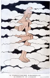 Portrait de Luigi Pirandello (1867 - 1936), dramaturge italien - Illustration par Adrien Barrère (1877-1931) dans "Fantasio" du 01/08/1925