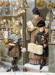 Pauvre fille vendant de petits bouquets à la sortie d