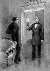 Représentation théâtrale : 4ème acte de "Jean Baudry" par Auguste Vacquerie (1819-1895) avec Gustave Hippolyte Worms (1836-1910) (Olivier), Edmond Got (1822-1901) (Jean Beaudry). Paris, Comédie Française