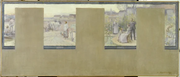 Esquisse pour la mairie de Nogent-sur-Marne : Le canotage - le labourage - la villégiature - le jardinage, en 1889