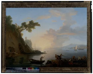 Côte napolitaine avec des pêcheurs au lever du soleil