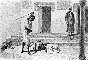 Gravure par Adrien Moreau (1843-1906) illustrant « Candide » de François Marie Arouet dit Voltaire (1694-1778)