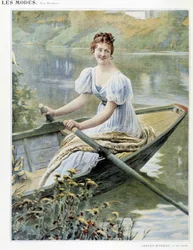 Femme fabriquant un bateau sur la Seine - ill. par Adrien Moreau, vers 1900