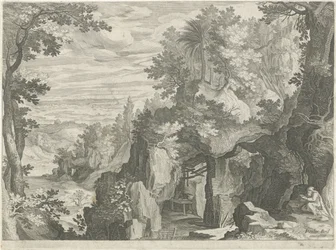 Paysage de montagne avec un ermite