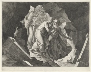 Dante et Virgile entrant en enfer par une porte