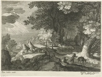 Pont en bois dans un paysage forestier