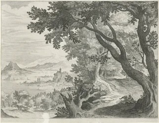 Paysage avec deux figures sous un arbre