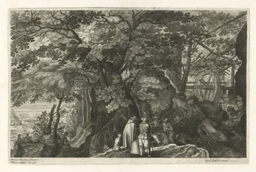 Rivière avec rochers et un moulin à eau