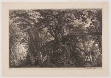 Forêt avec un pont en bois à droite, extrait de Huit scènes de Bohême