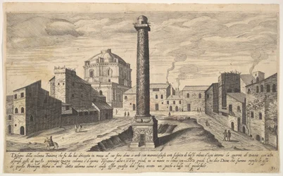 Planche 31 : vue de la colonne de Trajan, montrée avec son piédestal déterré, 1606