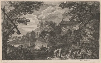 Paysage fluvial avec pêcheurs près d