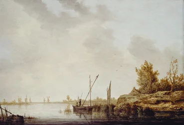 Scène de rivière avec moulins à vent au loin, vers 1640-42