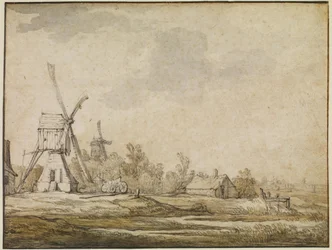 Un paysage avec des moulins