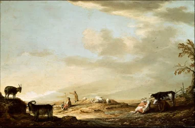 Paysage avec bétail et personnages