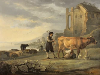Paysage avec une servante trayant une vache