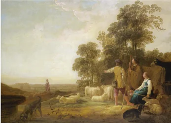 Paysage avec bergers et bergères