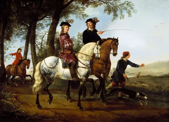 Paysage avec des chasseurs partant pour la chasse, début des années 1650