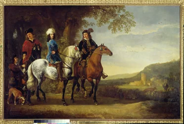 Paysage avec trois cavaliers. Peinture par Albert (Aelbert ou Aelbrecht) Cuyp (1620-1691)