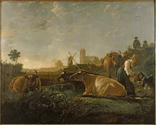 Laitière et bétail près de Dordrecht ... (peinture sur toile)