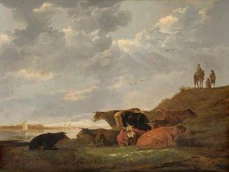 Paysage fluvial avec vaches