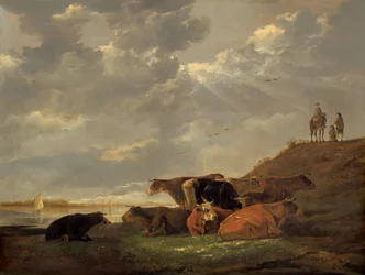 Paysage fluvial avec vaches