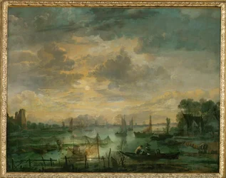 Pêche au clair de lune (huile sur toile)