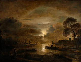 Clair de lune sur une rivière hollandaise, vers 1650