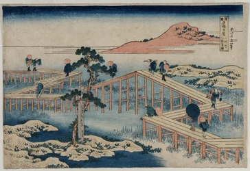 Une ancienne image du pont à huit parties dans la province de Mikawa (de la série Vues curieuses des ponts célèbres des provinces)