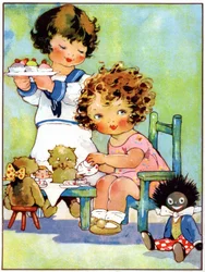 Petites filles jouant à la dînette, c.1920 (illustration)