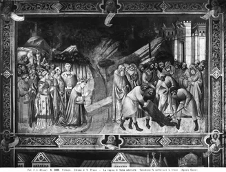 La reine de Saba adorant la croix et Salomon enterrant une des poutres de la croix