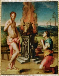 Pigmalion et Galatée (peinture sur bois)