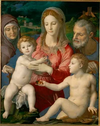 La Sainte Famille avec Sainte Anne et le jeune Jean (peinture sur bois de peuplier)